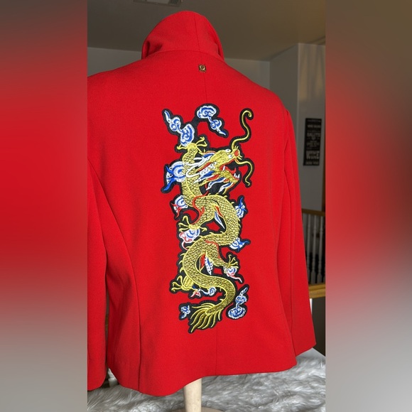 Anne Klein Red Jacket Blazer Size Large Up cycled Dragon Back Chinese New Year - Picture 2 of 5